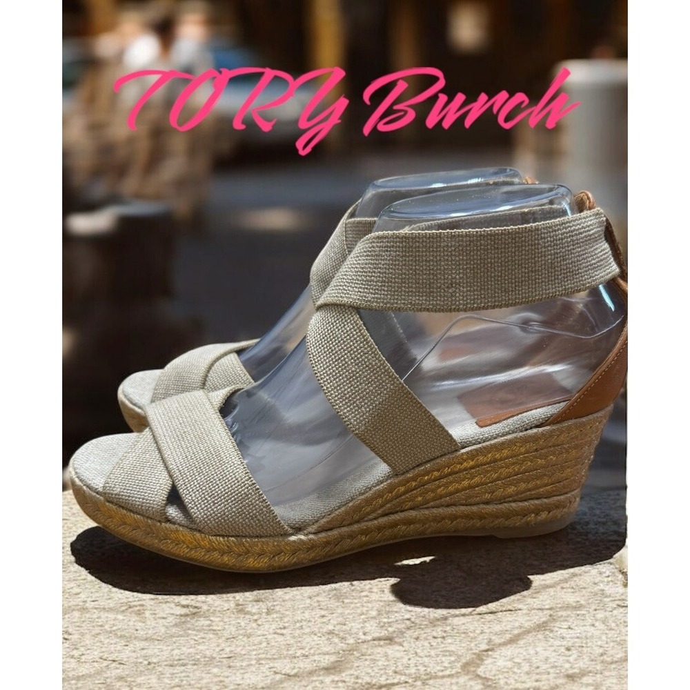 🤑Tory Burch🤎 Espidril Peeptoe Wedge Platform. Strappy Sandals Size 7$150